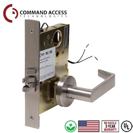 Command Access Grd1 24V Fail Secure Mortise Storeroom Lock L6 Lever Request To Exit Satin Chrome CAT-ML180-EU-CH-L6-24V-626-REX
